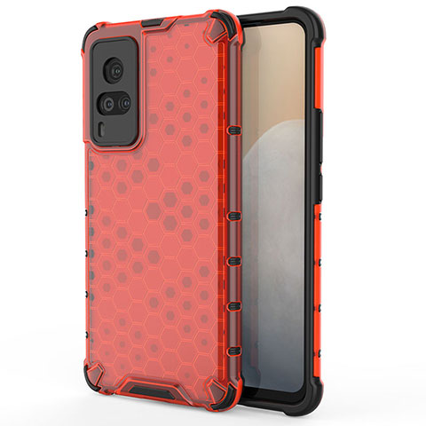 Carcasa Bumper Funda Silicona Transparente 360 Grados AM3 para Vivo X60 Pro 5G Rojo