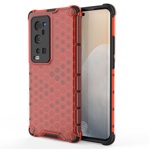 Carcasa Bumper Funda Silicona Transparente 360 Grados AM3 para Vivo X60 Pro+ Plus 5G Rojo