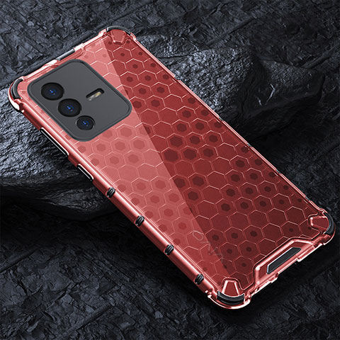 Carcasa Bumper Funda Silicona Transparente 360 Grados AM4 para Vivo V23 Pro 5G Rojo