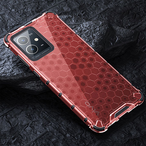 Carcasa Bumper Funda Silicona Transparente 360 Grados AM4 para Vivo Y33e 5G Rojo