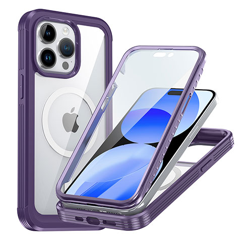 Carcasa Bumper Funda Silicona Transparente 360 Grados con Mag-Safe Magnetic AC1 para Apple iPhone 14 Pro Max Morado