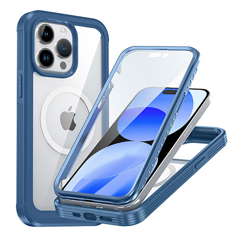 Carcasa Bumper Funda Silicona Transparente 360 Grados con Mag-Safe Magnetic AC1 para Apple iPhone 16 Pro Max Azul