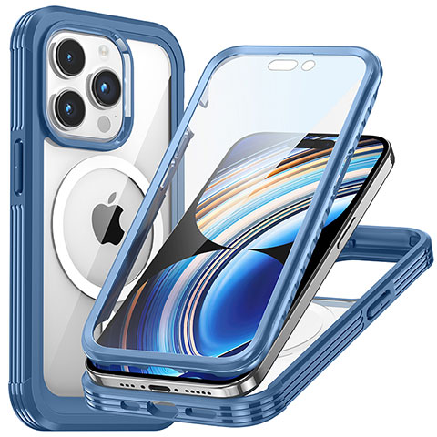 Carcasa Bumper Funda Silicona Transparente 360 Grados con Mag-Safe Magnetic T01 para Apple iPhone 15 Pro Azul