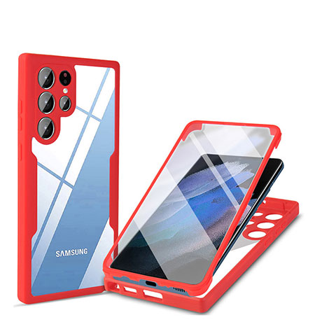 Carcasa Bumper Funda Silicona Transparente 360 Grados M01 para Samsung Galaxy S21 Ultra 5G Rojo