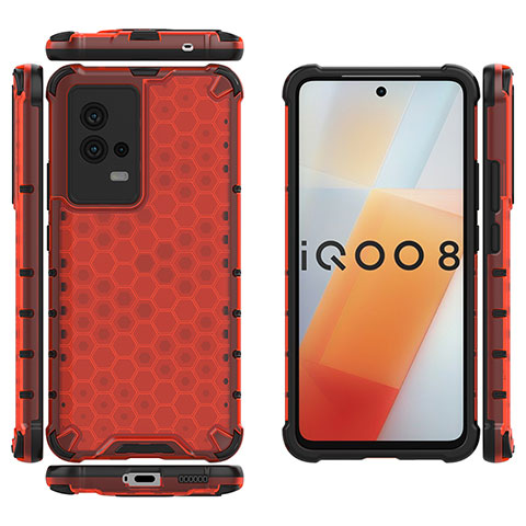 Carcasa Bumper Funda Silicona Transparente 360 Grados M03 para Vivo iQOO 8 5G Rojo