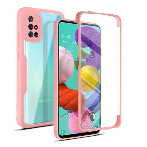 Carcasa Bumper Funda Silicona Transparente 360 Grados MJ1 para Samsung Galaxy A51 4G Oro Rosa