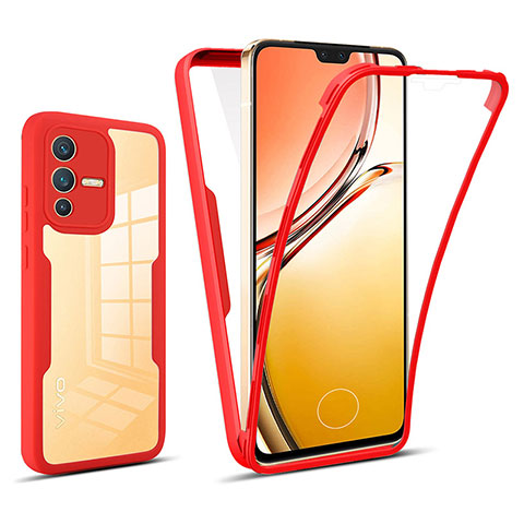 Carcasa Bumper Funda Silicona Transparente 360 Grados MJ1 para Vivo V23 5G Rojo