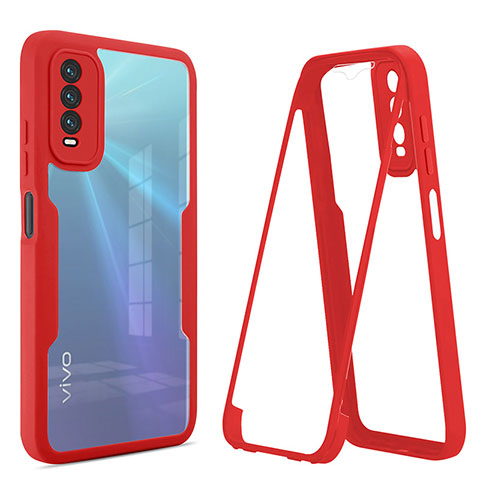 Carcasa Bumper Funda Silicona Transparente 360 Grados MJ1 para Vivo Y11s Rojo