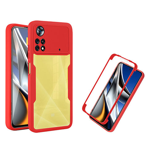 Carcasa Bumper Funda Silicona Transparente 360 Grados MJ1 para Xiaomi Poco X4 Pro 5G Rojo