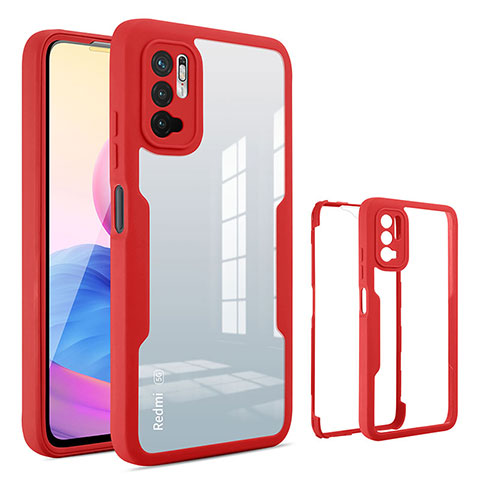 Carcasa Bumper Funda Silicona Transparente 360 Grados MJ1 para Xiaomi Redmi Note 10T 5G Rojo