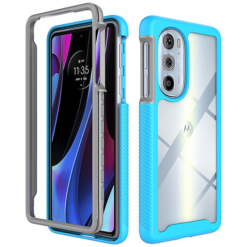 Carcasa Bumper Funda Silicona Transparente 360 Grados para Motorola Moto Edge 30 Pro 5G Cian