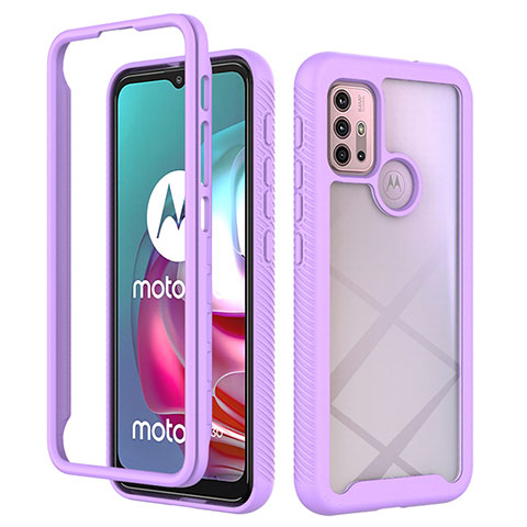 Carcasa Bumper Funda Silicona Transparente 360 Grados para Motorola Moto G10 Morado