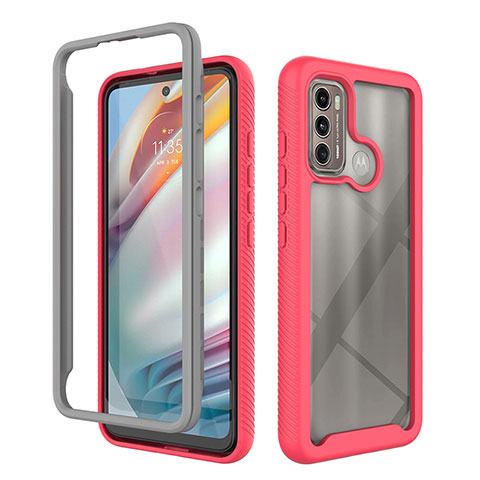 Carcasa Bumper Funda Silicona Transparente 360 Grados para Motorola Moto G40 Fusion Rosa Roja