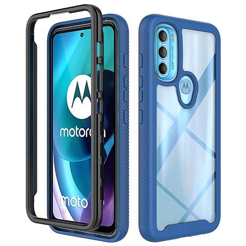 Carcasa Bumper Funda Silicona Transparente 360 Grados para Motorola Moto G71 5G Azul