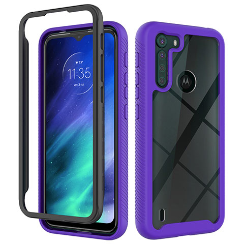 Carcasa Bumper Funda Silicona Transparente 360 Grados para Motorola Moto One Fusion Morado