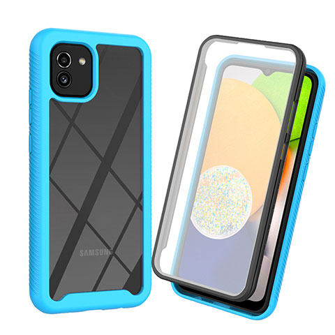 Carcasa Bumper Funda Silicona Transparente 360 Grados para Samsung Galaxy A03 Azul Cielo