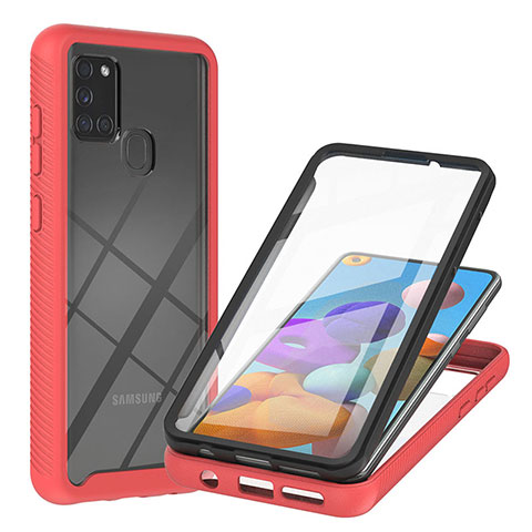 Carcasa Bumper Funda Silicona Transparente 360 Grados YB2 para Samsung Galaxy A21s Rojo