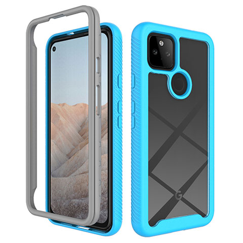 Carcasa Bumper Funda Silicona Transparente 360 Grados ZJ1 para Google Pixel 5a 5G Azul Cielo