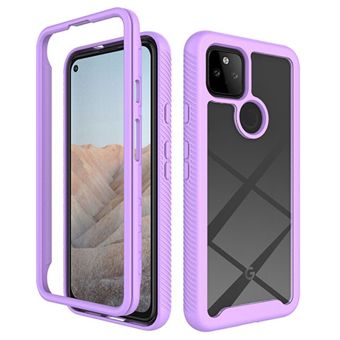 Carcasa Bumper Funda Silicona Transparente 360 Grados ZJ1 para Google Pixel 5a 5G Purpura Claro