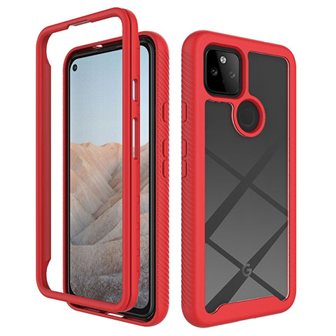 Carcasa Bumper Funda Silicona Transparente 360 Grados ZJ1 para Google Pixel 5a 5G Rojo