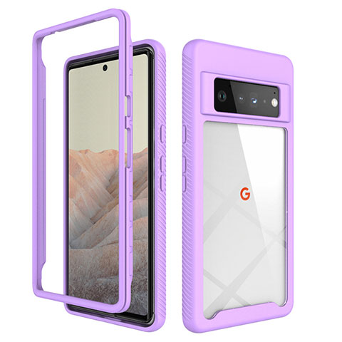 Carcasa Bumper Funda Silicona Transparente 360 Grados ZJ1 para Google Pixel 6 Pro 5G Purpura Claro