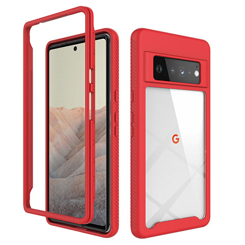 Carcasa Bumper Funda Silicona Transparente 360 Grados ZJ1 para Google Pixel 6 Pro 5G Rojo