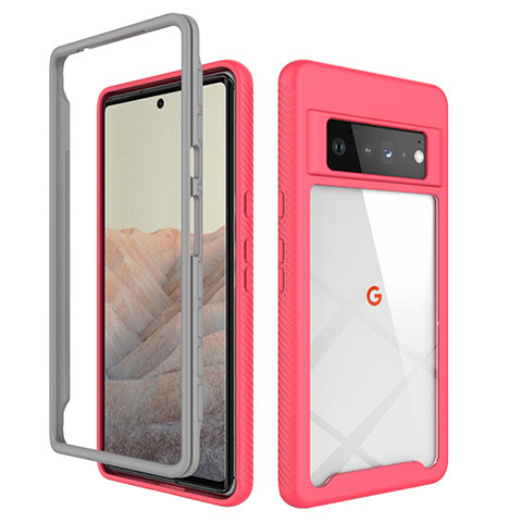 Carcasa Bumper Funda Silicona Transparente 360 Grados ZJ1 para Google Pixel 6 Pro 5G Rosa Roja