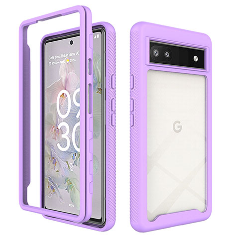 Carcasa Bumper Funda Silicona Transparente 360 Grados ZJ1 para Google Pixel 6a 5G Purpura Claro