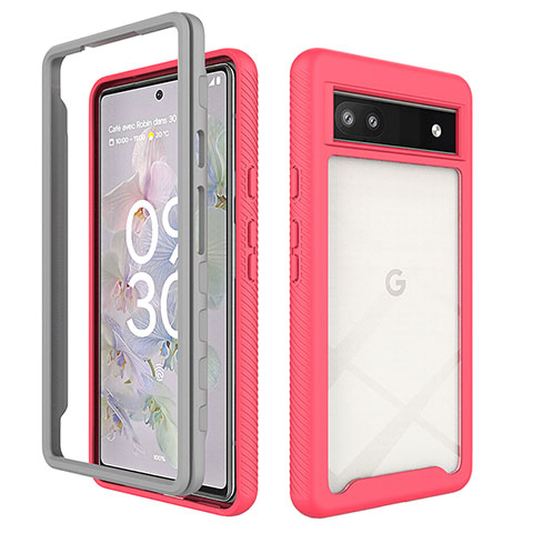 Carcasa Bumper Funda Silicona Transparente 360 Grados ZJ1 para Google Pixel 6a 5G Rosa Roja