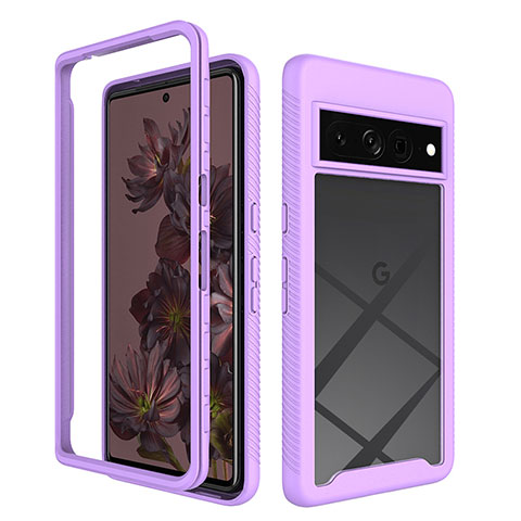 Carcasa Bumper Funda Silicona Transparente 360 Grados ZJ1 para Google Pixel 7 Pro 5G Purpura Claro