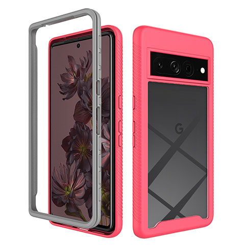 Carcasa Bumper Funda Silicona Transparente 360 Grados ZJ1 para Google Pixel 7 Pro 5G Rosa Roja