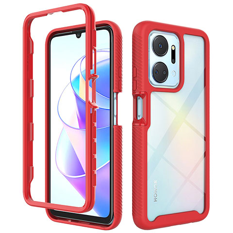 Carcasa Bumper Funda Silicona Transparente 360 Grados ZJ1 para Huawei Honor X7a Rojo