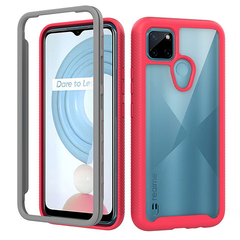 Carcasa Bumper Funda Silicona Transparente 360 Grados ZJ1 para Realme C21Y Rosa Roja