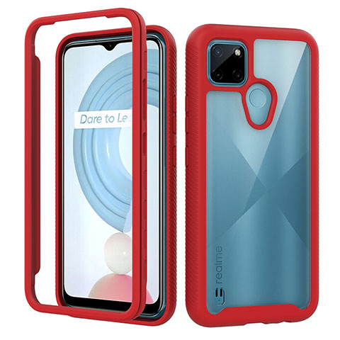 Carcasa Bumper Funda Silicona Transparente 360 Grados ZJ1 para Realme C25Y India Rojo