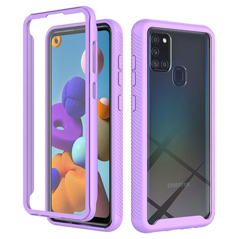 Carcasa Bumper Funda Silicona Transparente 360 Grados ZJ1 para Samsung Galaxy A21s Purpura Claro