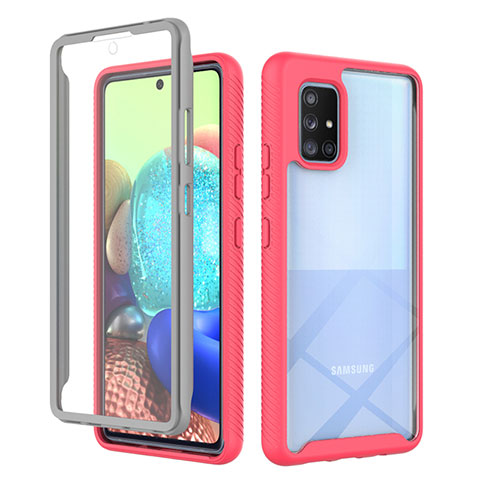 Carcasa Bumper Funda Silicona Transparente 360 Grados ZJ1 para Samsung Galaxy A71 5G Rosa Roja