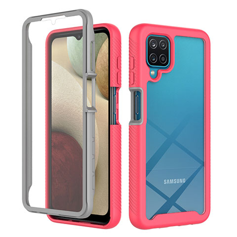 Carcasa Bumper Funda Silicona Transparente 360 Grados ZJ1 para Samsung Galaxy M12 Rosa Roja