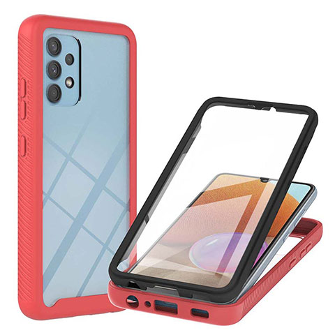 Carcasa Bumper Funda Silicona Transparente 360 Grados ZJ2 para Samsung Galaxy M32 5G Rojo