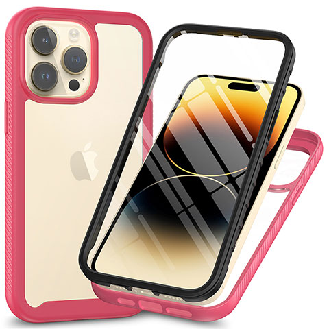 Carcasa Bumper Funda Silicona Transparente 360 Grados ZJ3 para Apple iPhone 15 Pro Rosa Roja