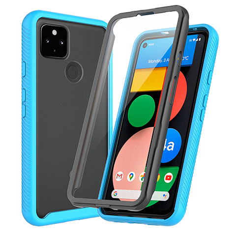 Carcasa Bumper Funda Silicona Transparente 360 Grados ZJ3 para Google Pixel 5a 5G Azul Cielo