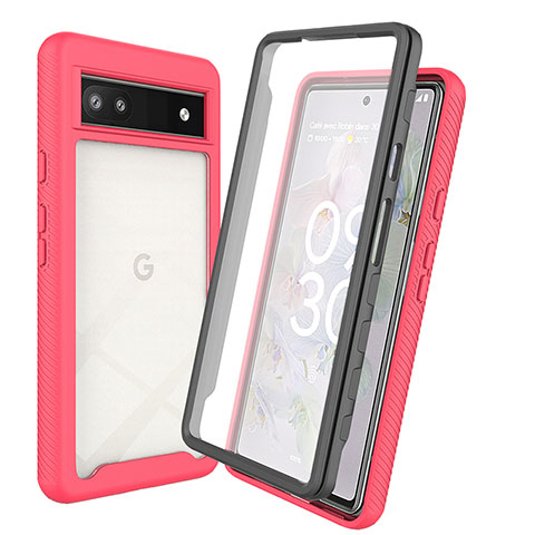 Carcasa Bumper Funda Silicona Transparente 360 Grados ZJ3 para Google Pixel 6a 5G Rosa Roja