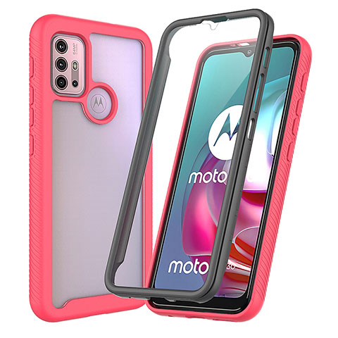 Carcasa Bumper Funda Silicona Transparente 360 Grados ZJ3 para Motorola Moto G10 Rosa Roja