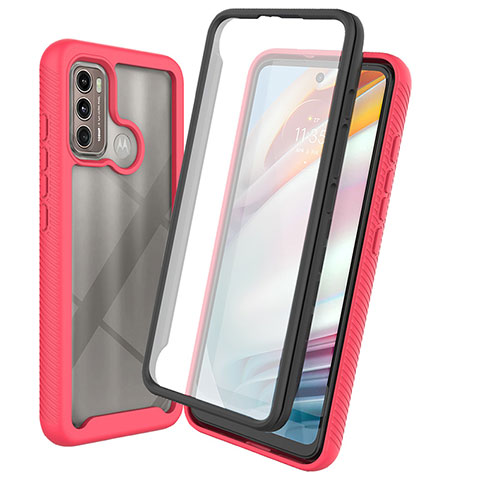 Carcasa Bumper Funda Silicona Transparente 360 Grados ZJ3 para Motorola Moto G60 Rosa Roja