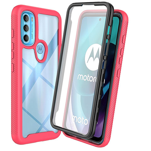 Carcasa Bumper Funda Silicona Transparente 360 Grados ZJ3 para Motorola Moto G71 5G Rosa Roja