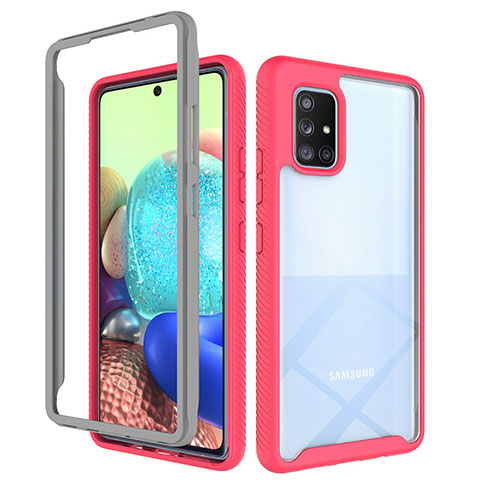 Carcasa Bumper Funda Silicona Transparente 360 Grados ZJ3 para Samsung Galaxy A71 4G A715 Rosa Roja