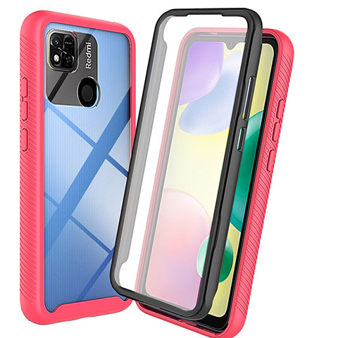 Carcasa Bumper Funda Silicona Transparente 360 Grados ZJ3 para Xiaomi Redmi 9 Activ Rosa Roja