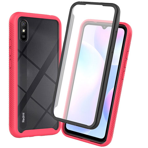 Carcasa Bumper Funda Silicona Transparente 360 Grados ZJ3 para Xiaomi Redmi 9AT Rosa Roja