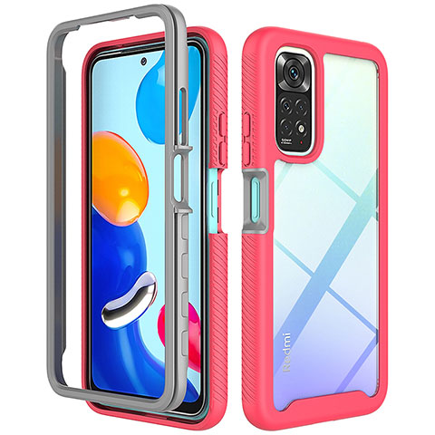 Carcasa Bumper Funda Silicona Transparente 360 Grados ZJ3 para Xiaomi Redmi Note 11 4G (2022) Rosa Roja