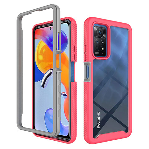 Carcasa Bumper Funda Silicona Transparente 360 Grados ZJ3 para Xiaomi Redmi Note 11 Pro 5G Rosa Roja