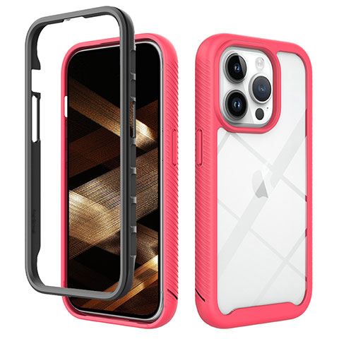 Carcasa Bumper Funda Silicona Transparente 360 Grados ZJ4 para Apple iPhone 13 Pro Rosa Roja